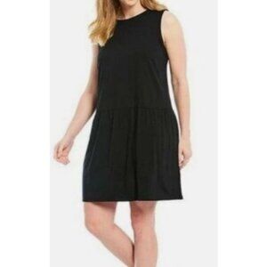 Eileen Fisher Womens Black Sleeveless Drop Waist Relaxed Fit Dress Size M